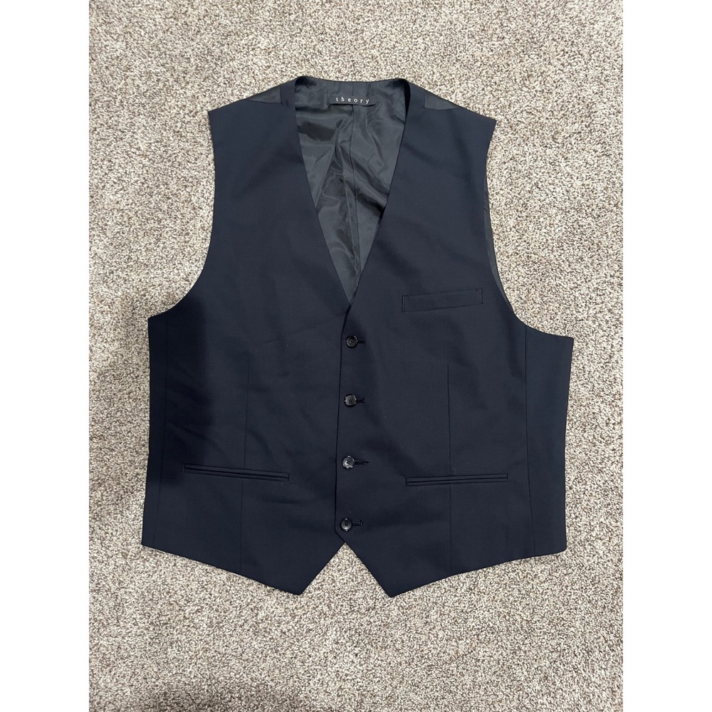 Theory Mens Black Virgin Wool Blend Suit Vest Waistcoat Size 44 Formal Business